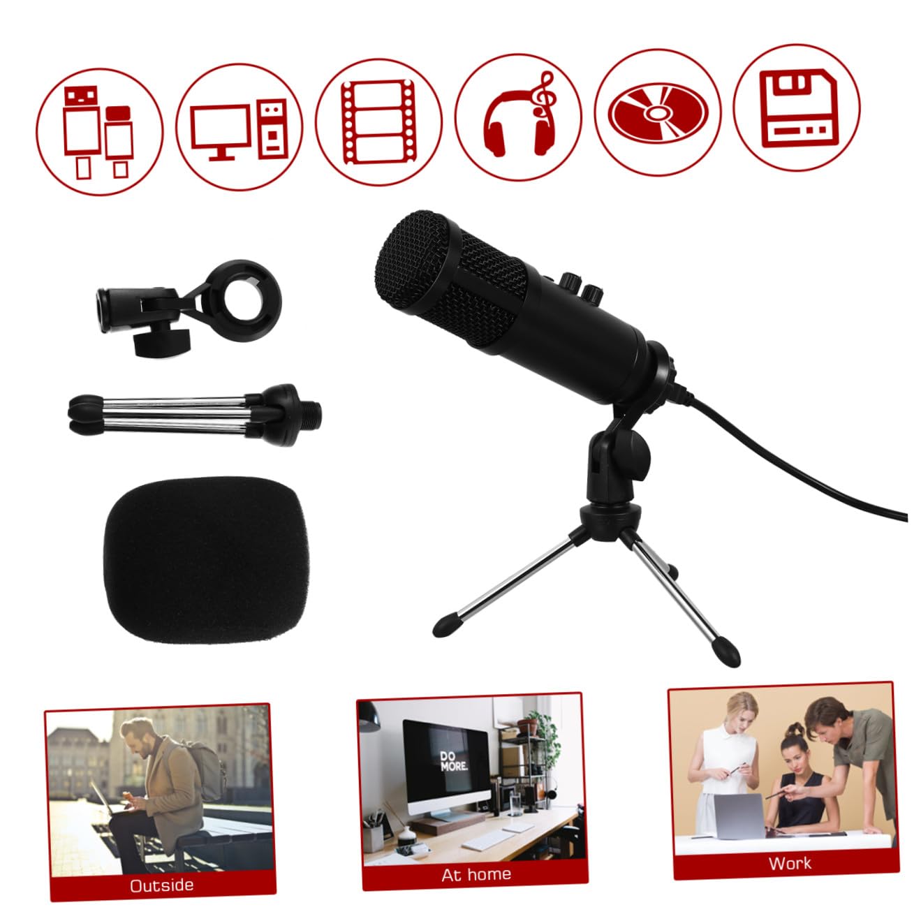 UPKOCH Microphone à Condensateur USB Noir en Alliage pour Enregistrement