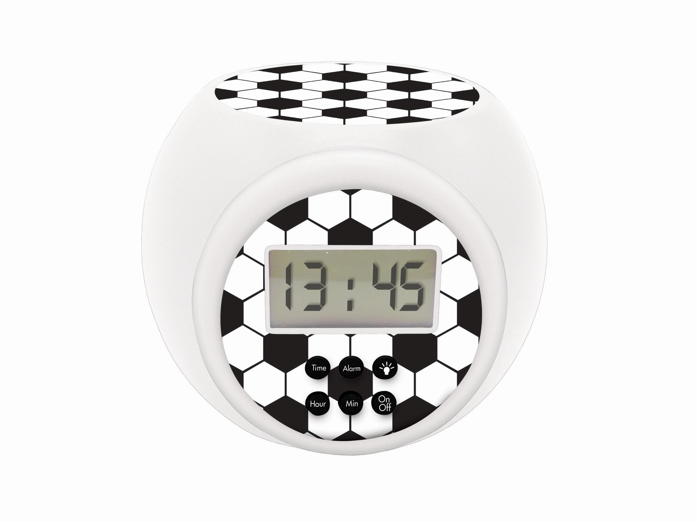 LEXIBOOK Projector Alarm Clock Football with snooze function and alarm function, Night light with timer, LCD screen, battery operated, white/black, RL977FOLXB — image 1
