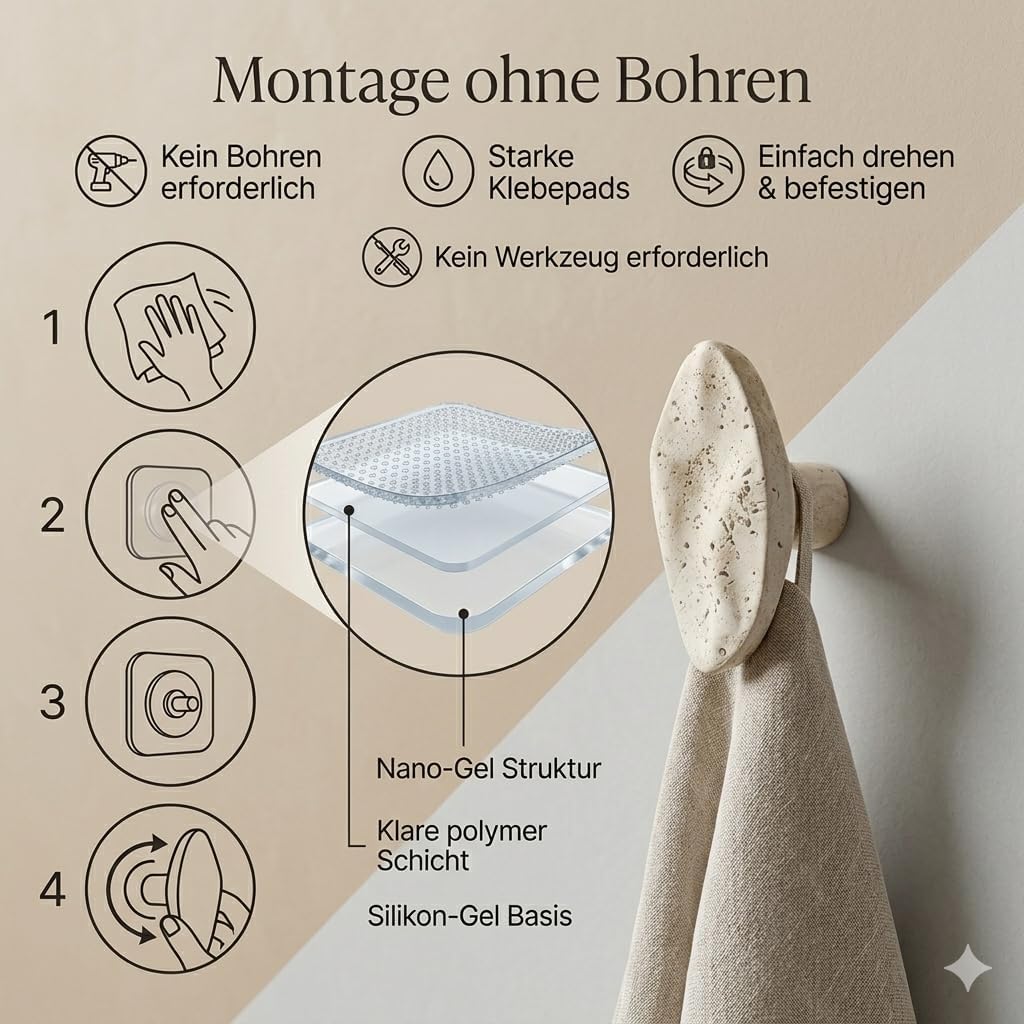 Wall Hook Made of High-Quality Resin with Natural Rock Structure 10 x 5 x 5 cm for Hallway, Kitchen, Scarf, Towel, Textiles Including Screws