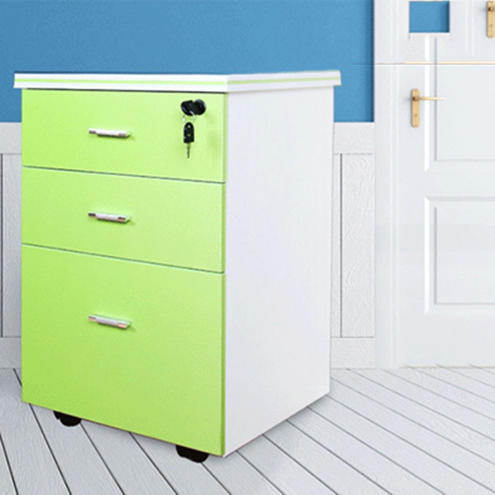 ASerZenith Solid Wood Nightstand With Lockable Drawers And Rolling Wheels Office Document Storage Cabinet For Desktop Nizing,D