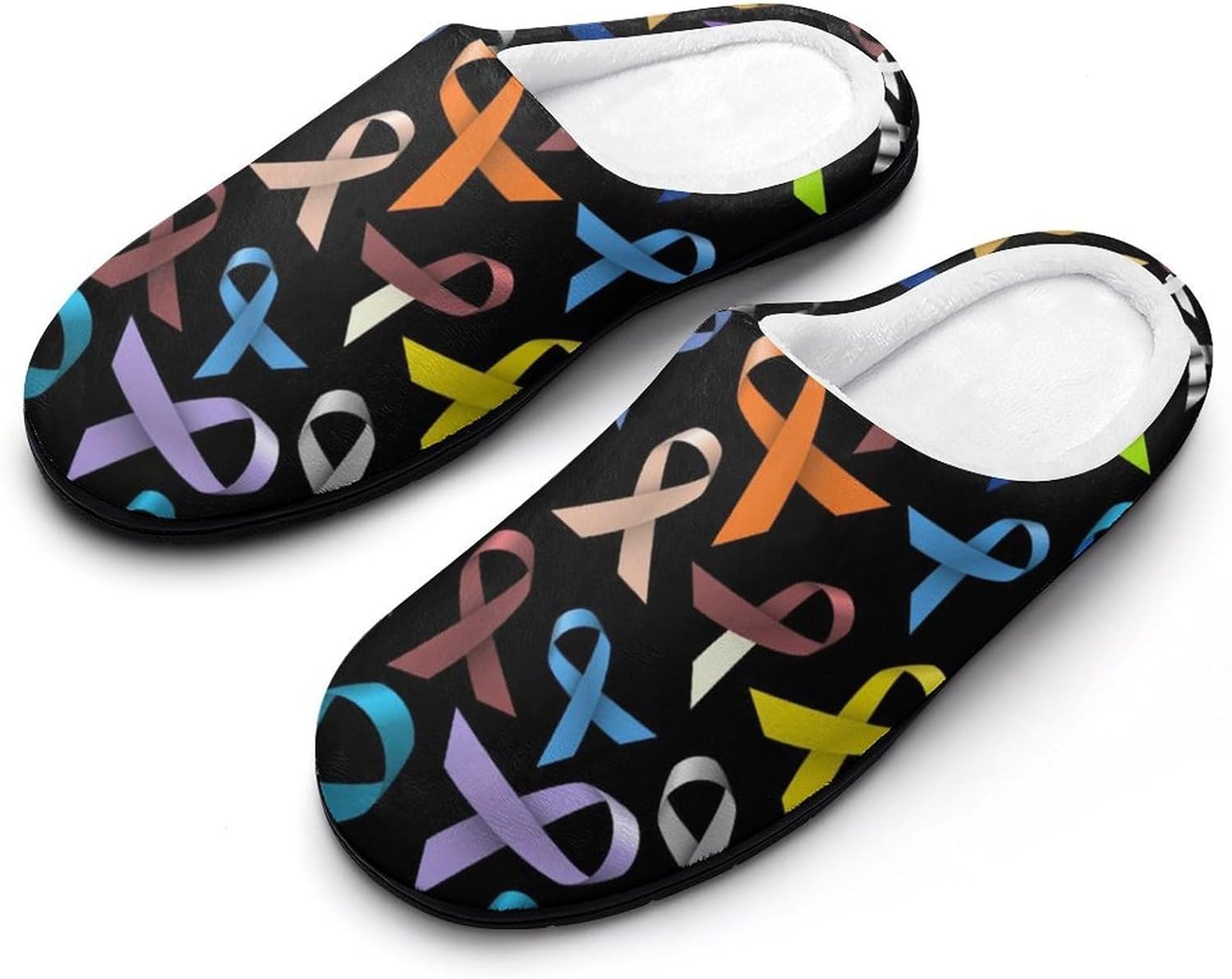 Cancer Awareness Color Ribbons Women's House Slippers Memory Foam Warm Shoes Spa Rubber Sole Indoor Outdoor