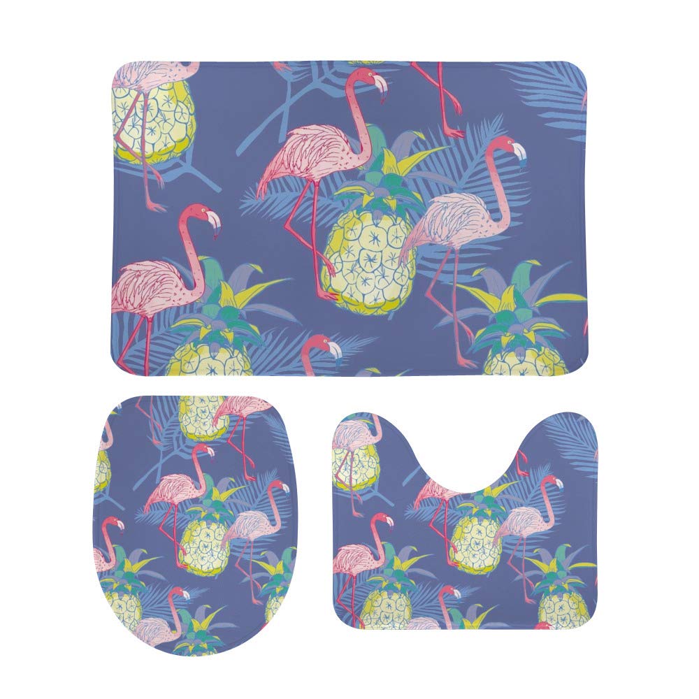 Tapis de salle de bain antidérapants lot de 3 en mousse polaire rose