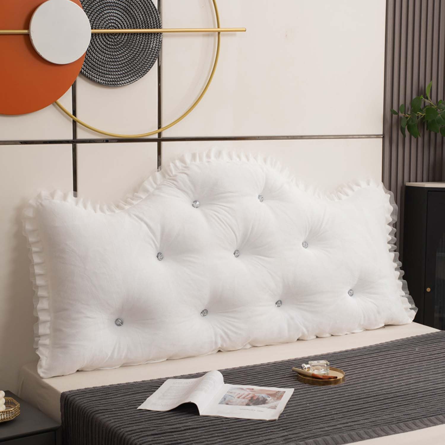 GOFOHIMI Princess Style Large Headboard Wedge Bed Rest Reading Pillow Backrest Positioning Support Bolster Cushion with Removable Cover (White,L120cm/47in)