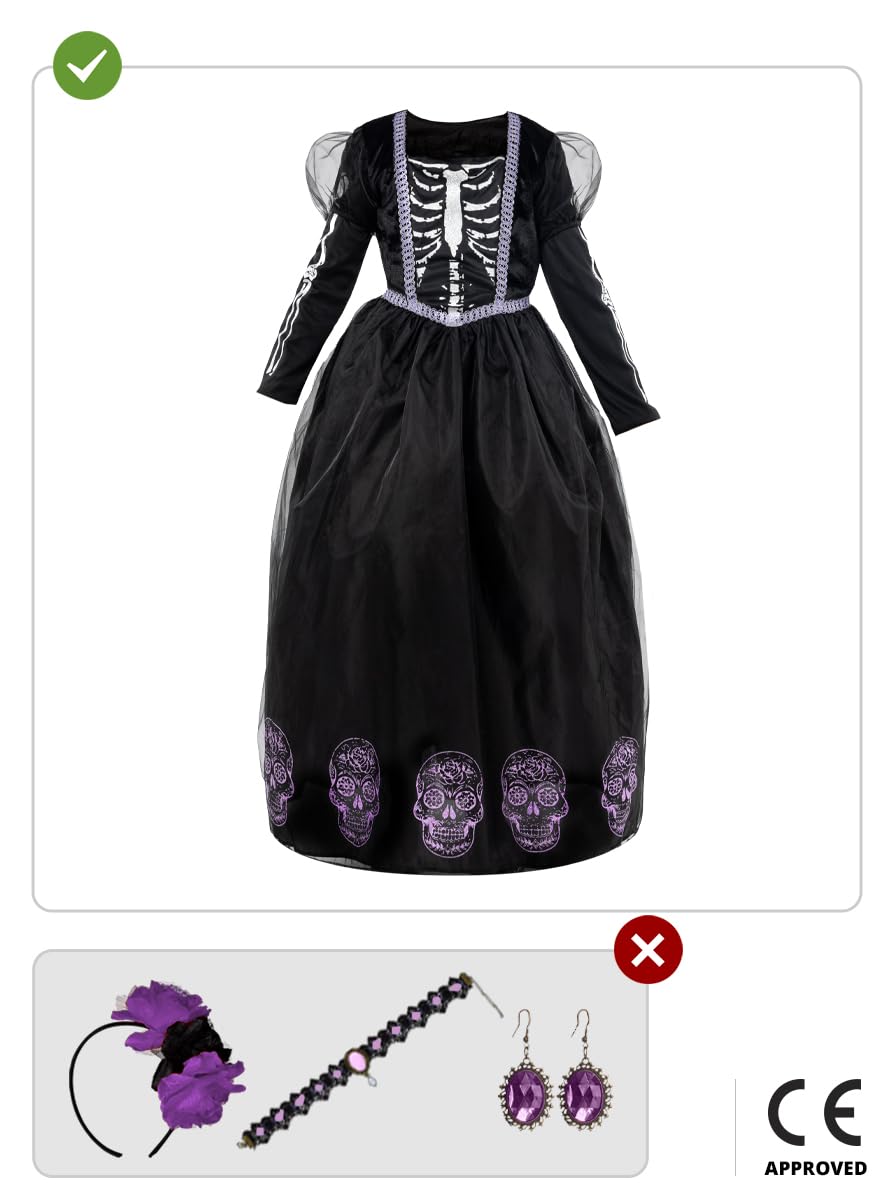 Funidelia | Costume di Catrina per il Giorno dei Morti per bambina Teschio messicano & Halloween - Costume per bambini e accessori per Feste, Carnevale e Halloween