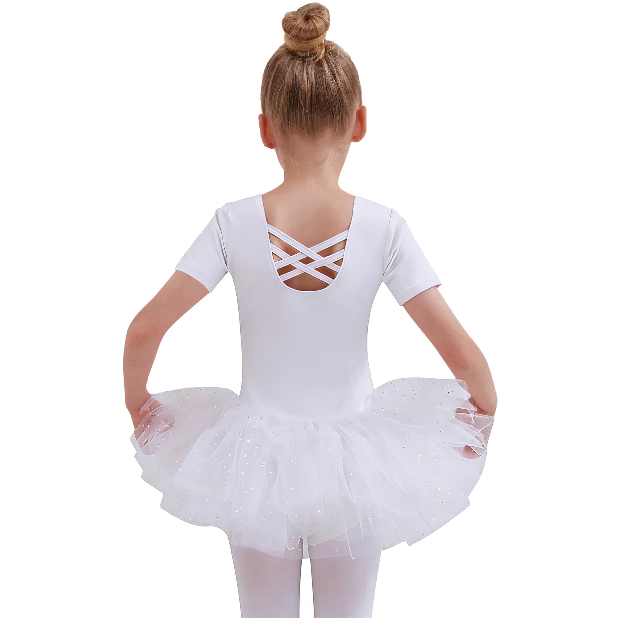 Tancefair Kinder Ballettkleidung Ballettkleid Mädchen Glitzernder Balletttrikot Baumwolle Ballettanzug Tanzkleid Tanzbody mit Glänzendem Rock Tütü