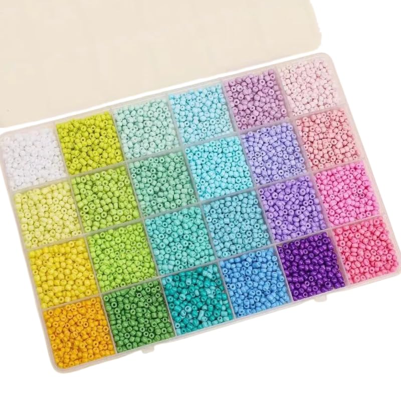 1 Box Assorted Colors Seed Beads for Bracelet Making 3mm Small Glass Seed Bead Mini Spacer Glass Beads for Embroidery Beading Jewerly Making-Approx 5200pcs