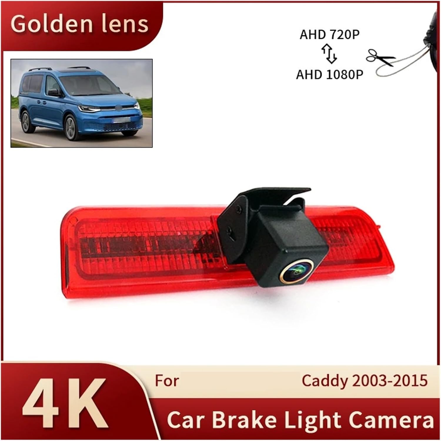 AHD 1080P Car Brake Light Rear View Reverse Camera Compatible with VW Caddy 2013-2015 Waterproof Night Vision Backup Camera(Black Lens)