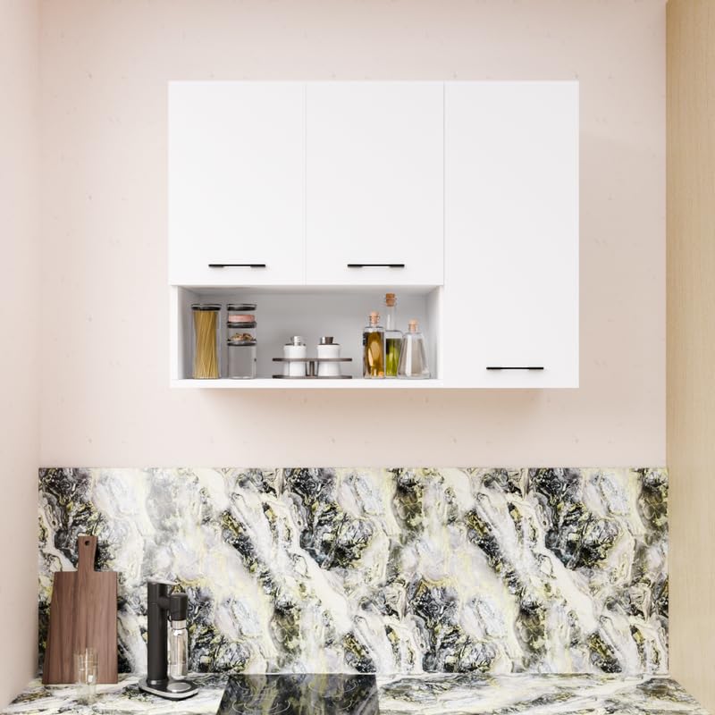 3 Door Multipurpose Wall Mounted Cabinet with Adjustable & Fixed Shelf | Storage for Kitchen, Bathroom, Home & Office | Assembly-DIY | Color-White | Size-90x33x63.8Cm