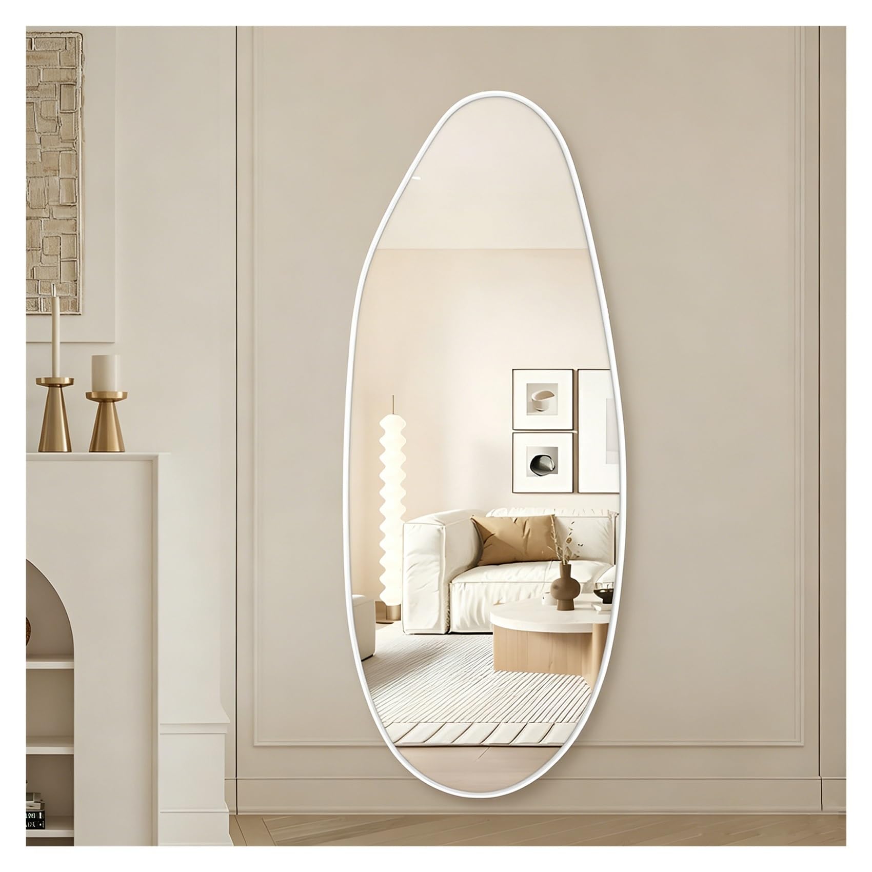 Specchio Corpo Intero Asimmetrico con Cornice Alluminio, Specchio HD