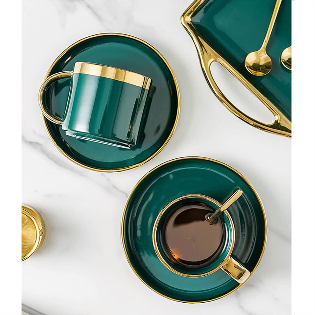 Juego de Tazas de té Juego de Tazas de té de Porcelana Tazas con platillos y Soporte de Metal y Cuchara para Bebidas de café Juego de Tazas de café