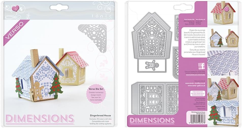 Tonic Studios Gingerbread House Gift Box Die, Metal, Grey, 23.5 x 21.5 x 0.3 cm