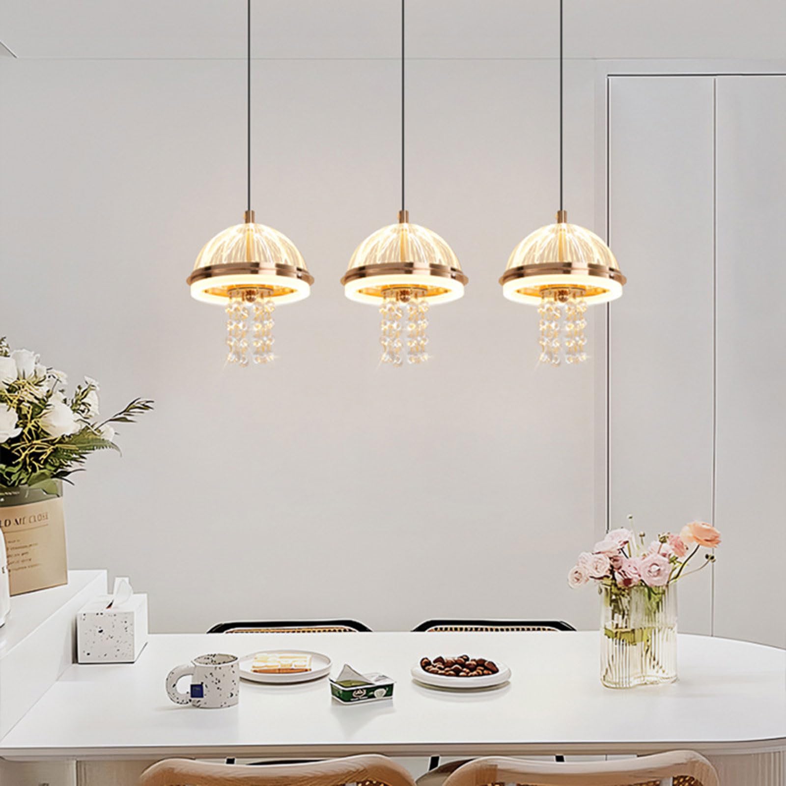 Złota akrylowa lampa wisząca przy łóżku, kreatywna lampa wisząca w kształcie meduzy, nowoczesny minimalistyczny żyrandol do jadalni, odpowiedni na balkon i do jadalni