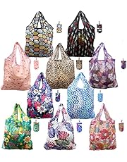10 Pack Reusable Grocery Bags, Large 50LBS Foldable Reusable Grocery Nylon Shopping Tote Bags, Machine Washable Waterproof (Nylon colourful)