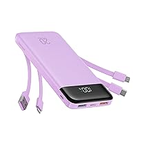 Charmast Power Bank 20000mAh con Cavi Integrati USB C Caricabatterie Portatile Carica Rapida 22.5W Batteria Esterna LED Display con 5 Uscite e 4 ingressi per Smartphones e Tablet (viola)