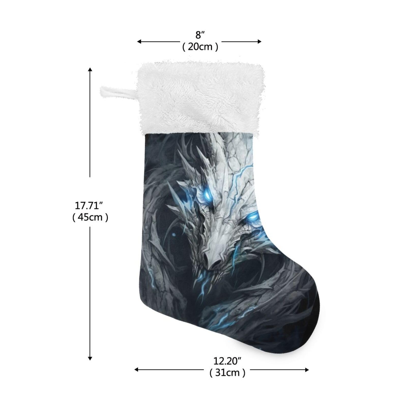 Blaue Augen Drache Weihnachtsstrümpfe, 45 cm großer Weihnachtsstrumpf Kamin hängende Strümpfe Dekor – 1 Packung