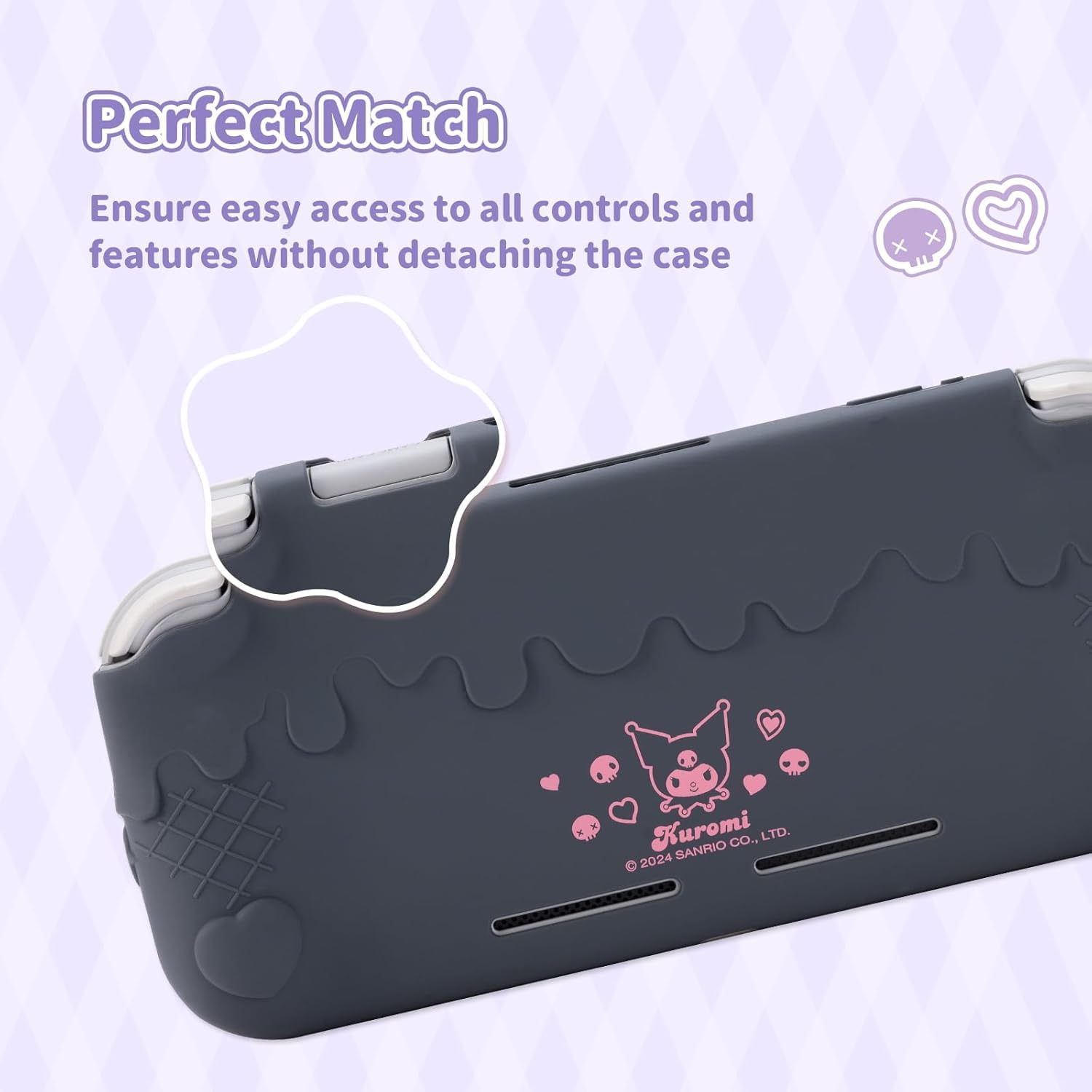 Kuitmor Switch Lite Protective Case,Soft Silicone Protective Shell,Anti-Scratch Protective Cover Case for Switch Lite with 2 Thumb Grip Caps(Purple Kuromi) - 4