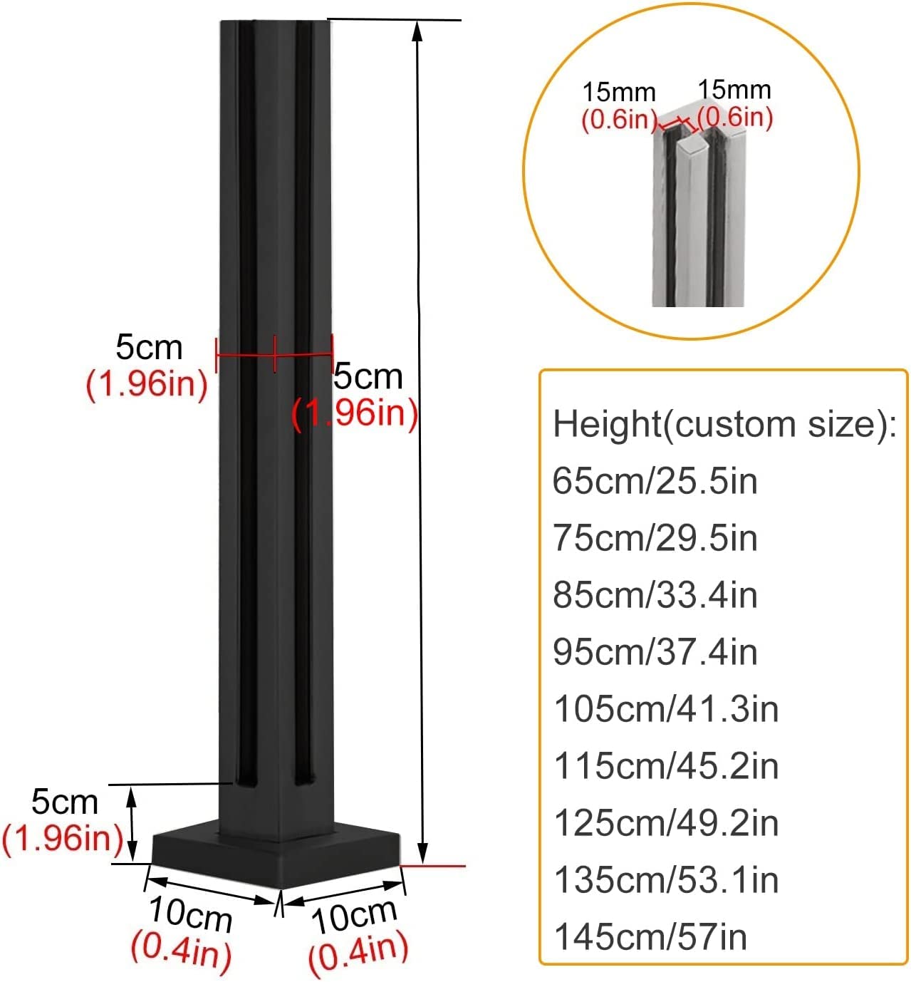 POCHY 1pc Morsetto per ringhiera Post per ringhiera in Vetro per Esterni 25/30/33/37/41/45/50/53 Pollici Alto Spigot Balaustra Quadrato Morsetto per ringhiera