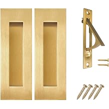 Pocket Door Pull and Edge Pull Set Brushed Gold, 6Inch Handles Hardware Latch,Recessed Finger Flush Pulls,for Closet,Sliding,Barn Door