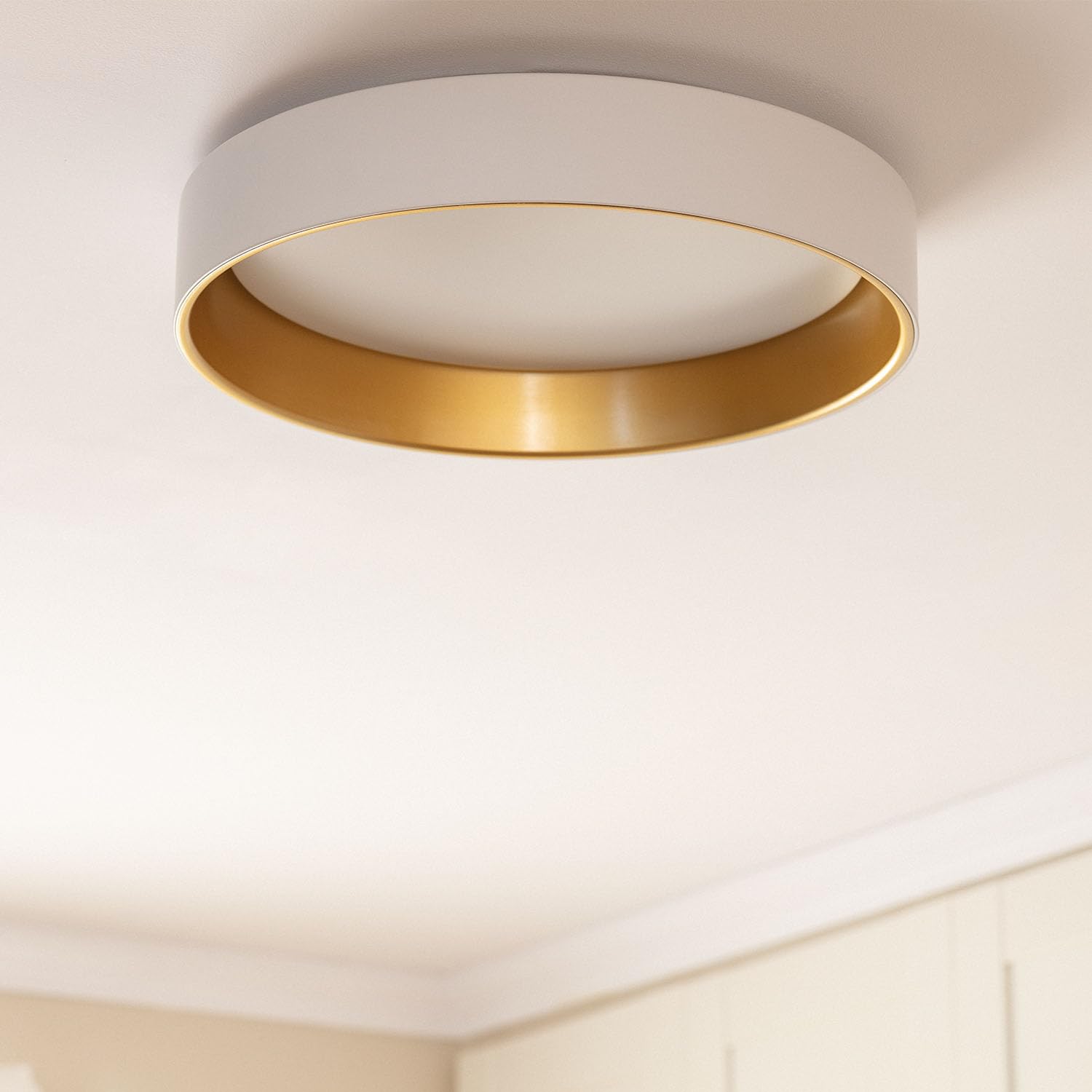 LEDKIA LIGHTING - Plafón LED Circular 20W | Temperatura de Color Seleccionable CCT | 1600 lm | Eficiencia Energética | Diámetro 450 mm | Ideal para Cocina y Baño, Blanco/Oro, Metal