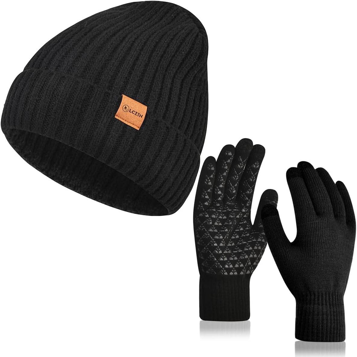 LCZTN Winter Beanie Hat and Touchscreen Gloves Set for Men and Women,Beanie Gloves Set with Warm Knit Fleece Lined LCZTN Winter Beanie Hat and Touchscreen Gloves Set for Men and Women,Beanie Gloves Set with Warm Knit Fleece Lined