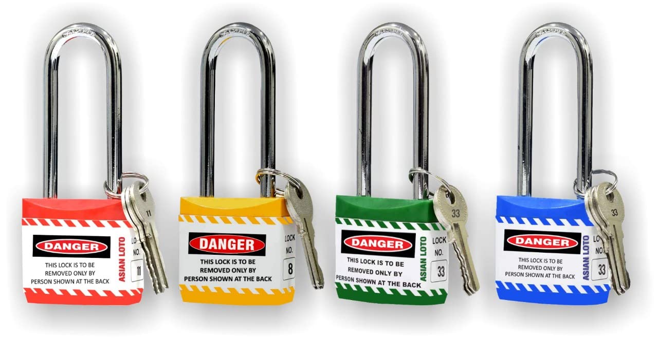 Asian Lototo Lockout Long Shackle Safety Padlock - with 3 Keys for One - Set of 4