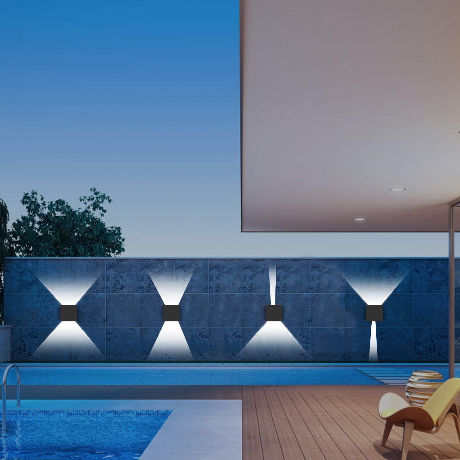 Kingwei Applique da parete per interno/esterno, 12 W, 6000 K, con angolo di fascio regolabile, lampada da parete, impermeabile IP65