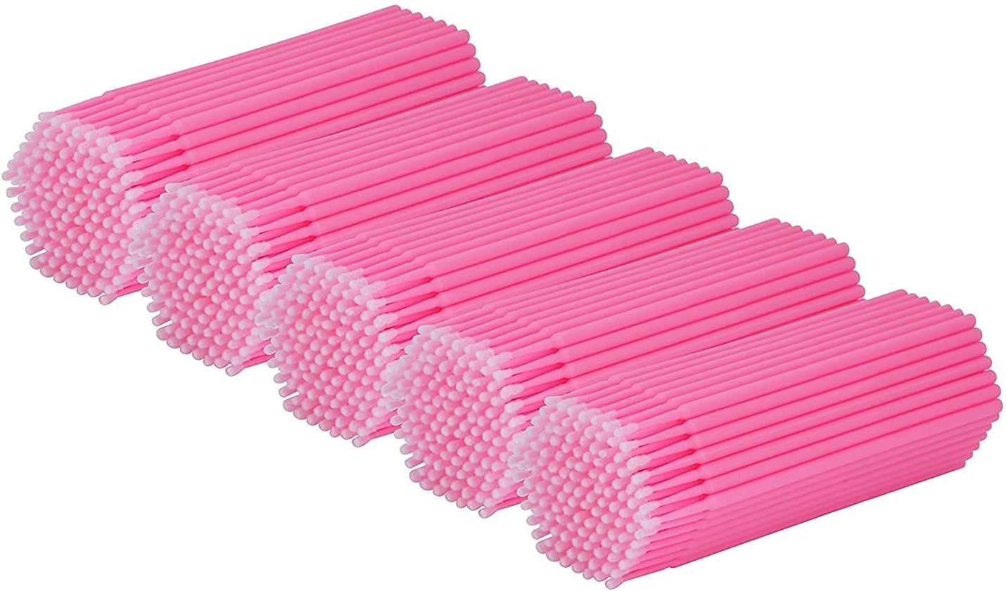 Cuttte 500PCS Disposable Micro Swabs for Eyelash Extension, Micro Applicators Eyelash Swabs for Makeup Application Pink (Head Diameter: 2.0mm)