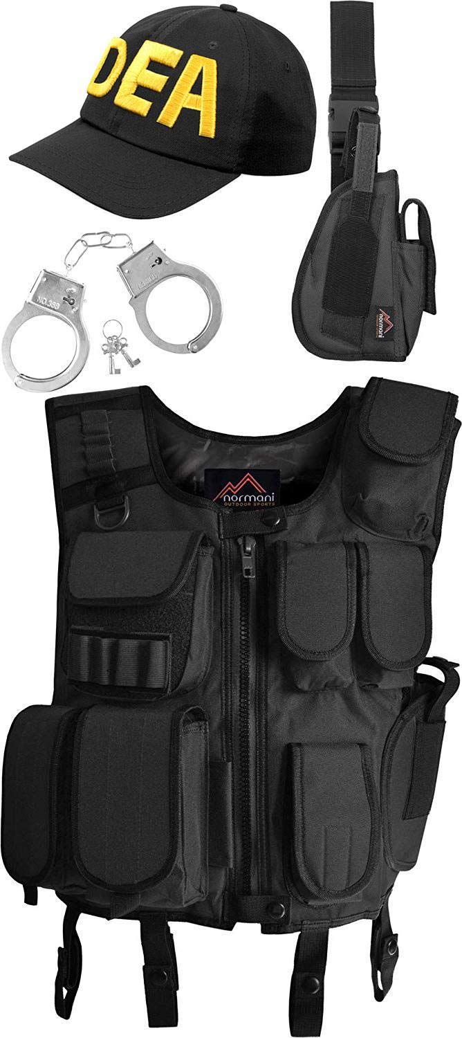 normani DEA-Agent-Outfit Narcos-Kostüm für Damen und Herren - Karnevalkostüm Faschingkostümset 5-Teilig inkl. Einsatzweste mit DEA-Patch