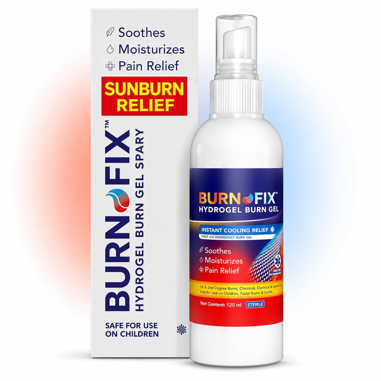 BurnFix® Hydrogel Burn Spray – 120 ml kiirjahutusreljeef 1. ja 2. astme põletuste, päikesepõletuste ja soolte jaoks | Arsti poolt soovitatav niisutav esmaabi lastele ja täiskasvanutele