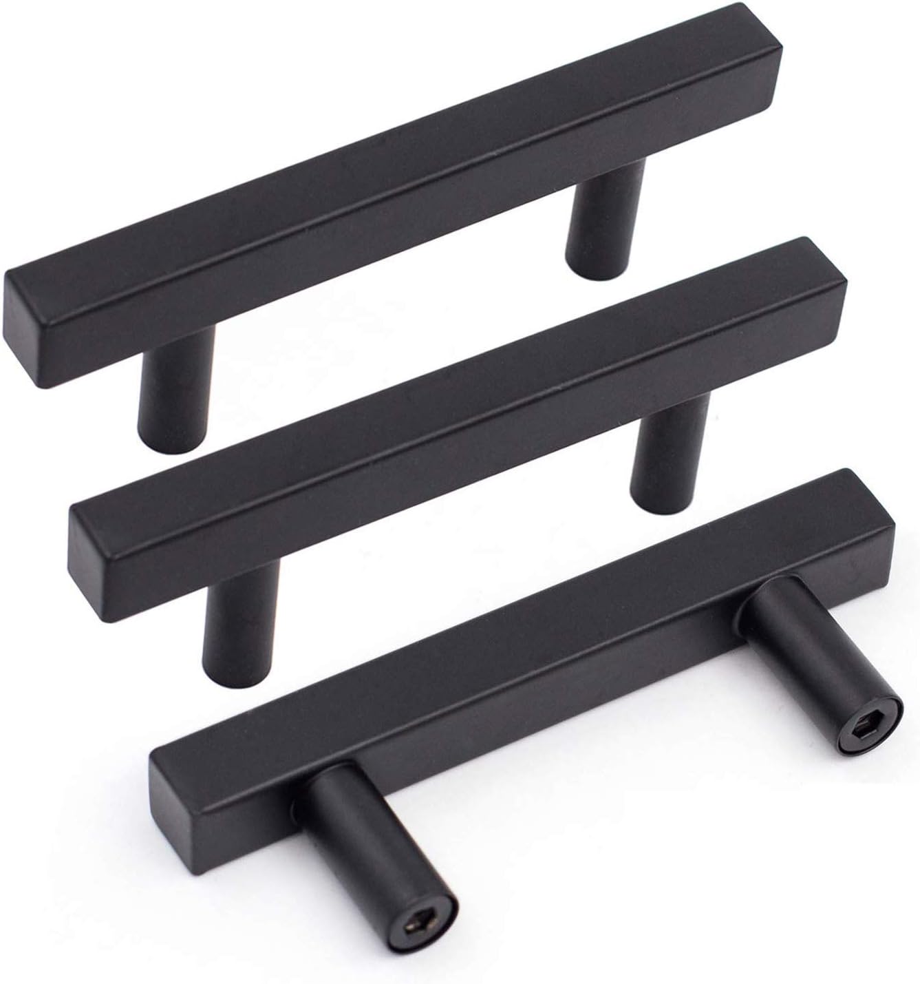 goldenwarm Black Cabinet Pulls Kitchen Hardware Drawer Handles J22BK160 Matte Black Drawer Pulls Square Bar Handles Bathroom Cabinet Door Hardware 6-1/4in Hole Centers 12 Pack