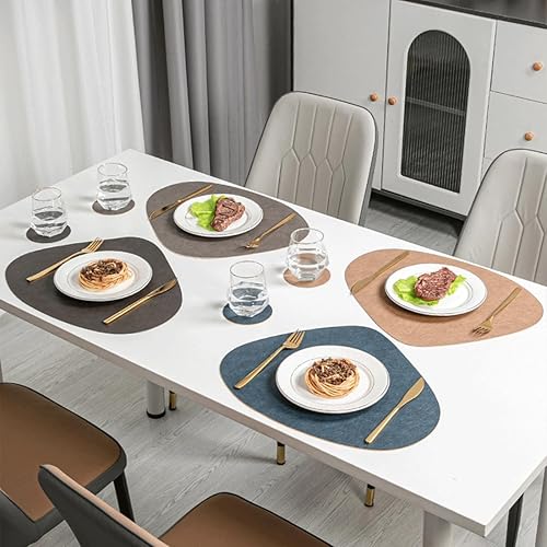 Miniatura 5 de Juego de 6 manteles individuales de piel sintética, impermeables, de doble cara, resistentes al calor, lavables, con posavasos, antideslizantes,