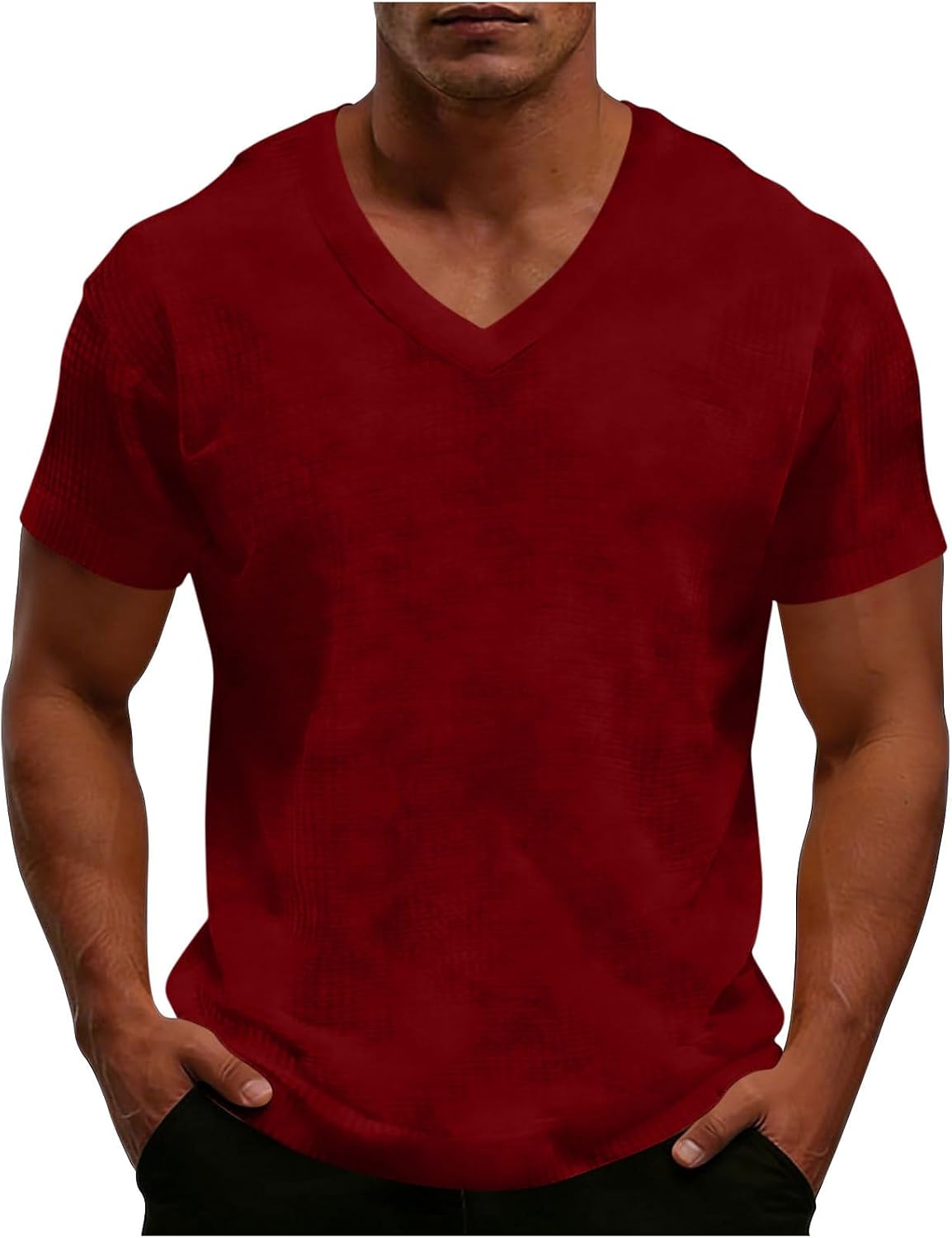 Men's T Shirts Short Sleeve Soft V Neck Lightweight Tee Shirts Casual Summer Basic Tops Waffle Knit Basic Tops