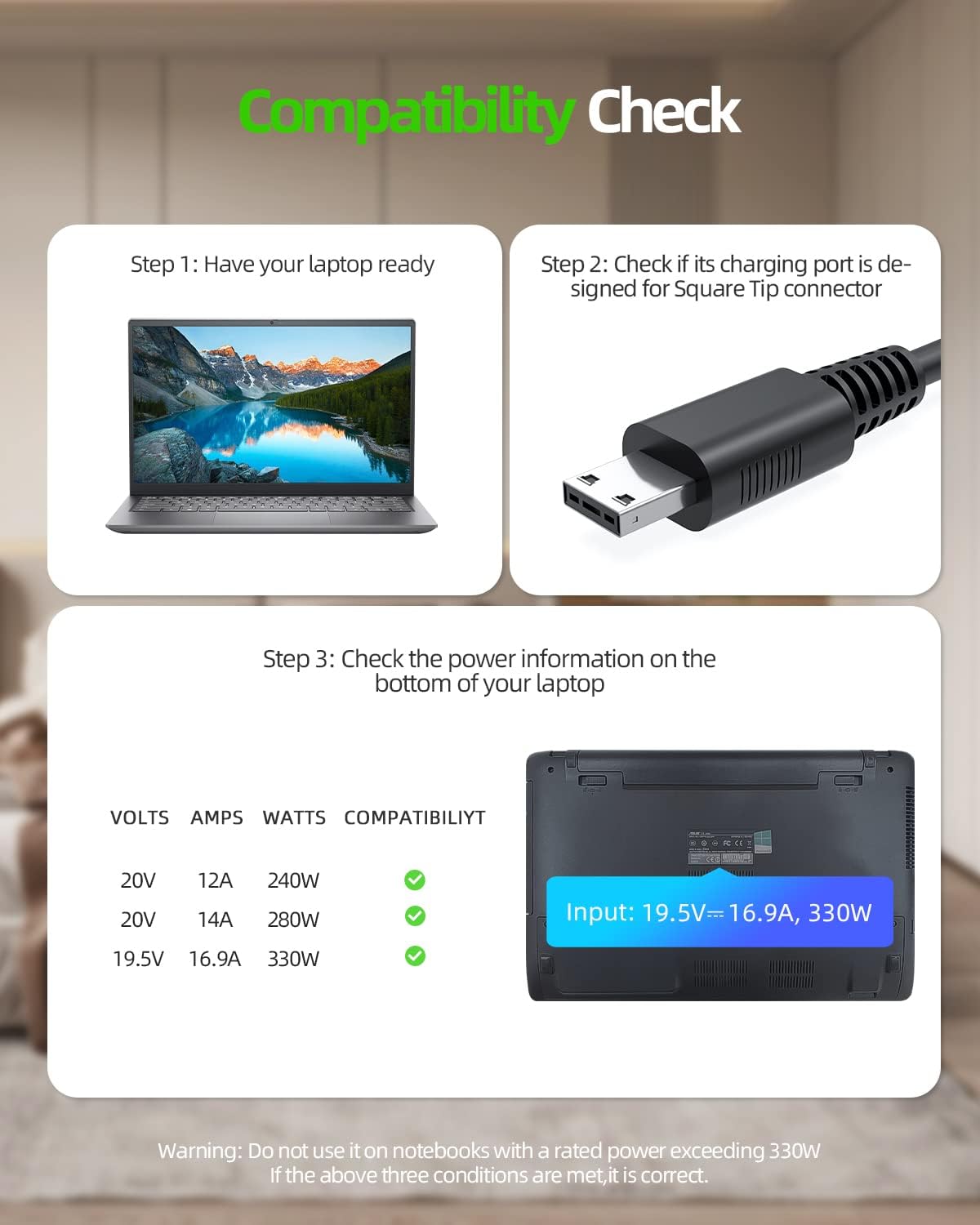 330W USB Tip Charger Fit for MSI GE76 GE67 Raider Leopard GP66 Vector GP76 HX 12UX CreatorPro X17 A12UX Laptop Power Adapter Supply Cord