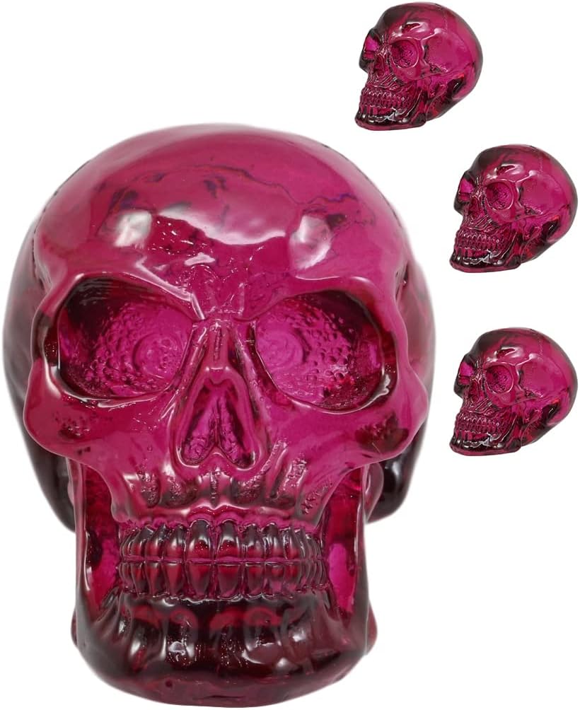 Ebros Translucent Witching Hour Gazing Skull Miniature Figurine 2.5Long Made Of Acrylic Resin Occultic Witchcraft Shrine Cranium Decorative Skulls Halloween Macabre Ossuary Figurine (Set Of 4 Purple)