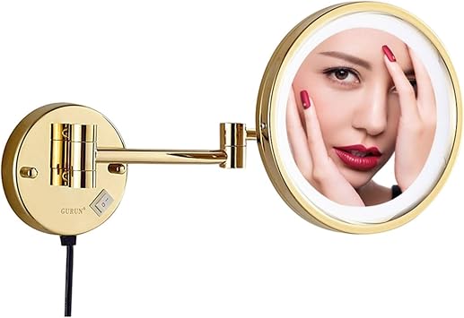 Makeup Mirror 3X/5X/7X/10X Magnification Mirror Bathroom Extendable Wall-Mounted Vanity Shaving Mirror with Switch PlugGold,5X