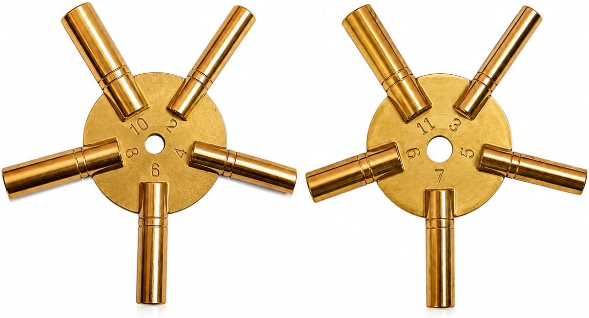 2 Piece 5-in-1 Brass Clock Winding Key Set – Odd & Even Sizes (3,5,7,9,11 & 2,4,6,8,10) | Universal Mainspring Winding Tool for Antique, Wall, Mantel & Grandfather Clocks