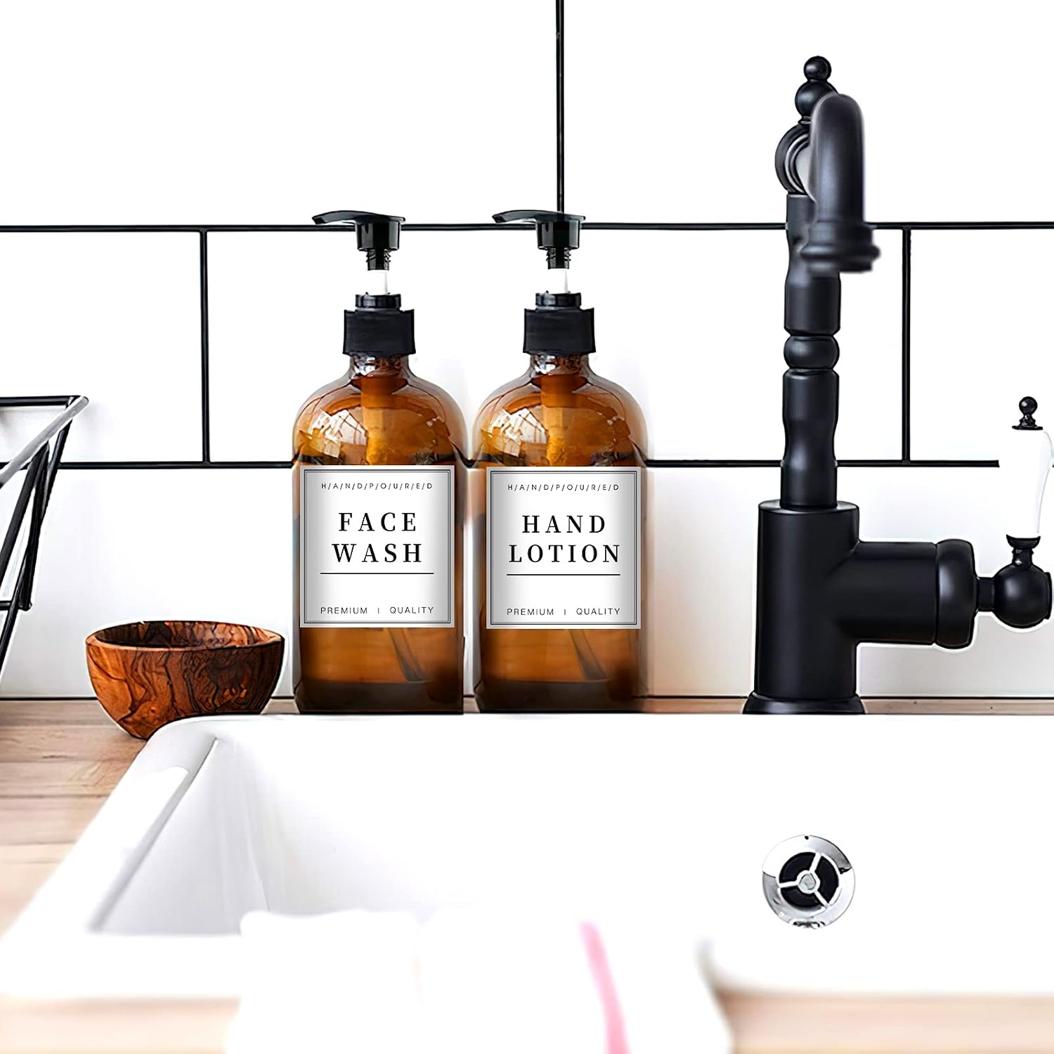 36PCS Waterproof Labels for Bottles, Hand Soap Lotion Shampoo and Conditioner Dispenser Label Stickers, Removable Cleaning Bathroom Labels for Glass or Plastic Bottles