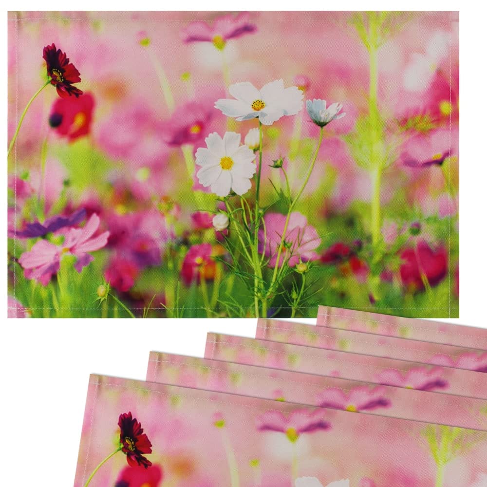 matches21 - Manteles individuales de tela, lavable, diseño de flores, color rosa y blanco, 6 unidades, 45 x 30 cm