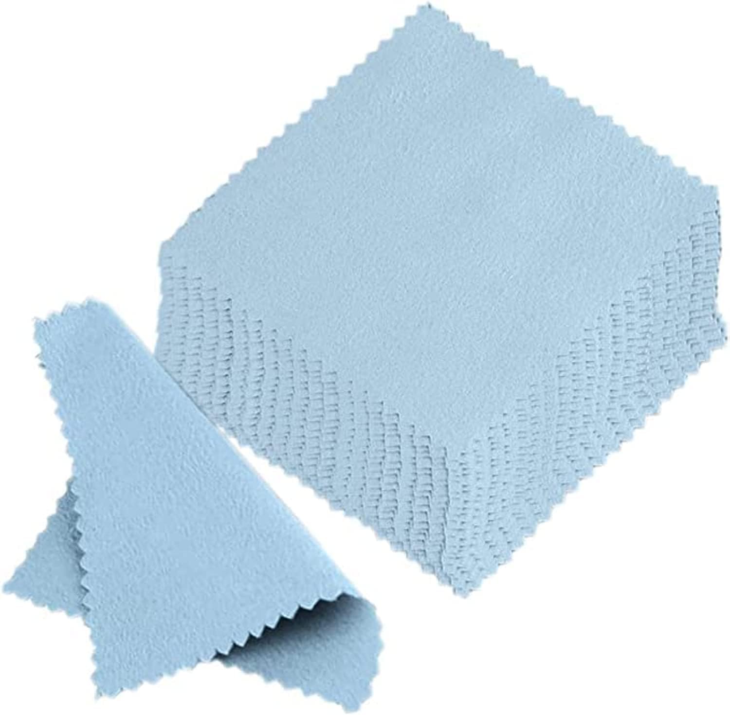 50pcs Jewelry Cleaning Cloth, Double-Sided Polishing Cloth for Sterling Silver Gold Platinum Platinum Jewelry, Watch Coins Non Toxic Tarnish Remover Keeps Jewelry Clean and Shiny, Blue 8x8cm