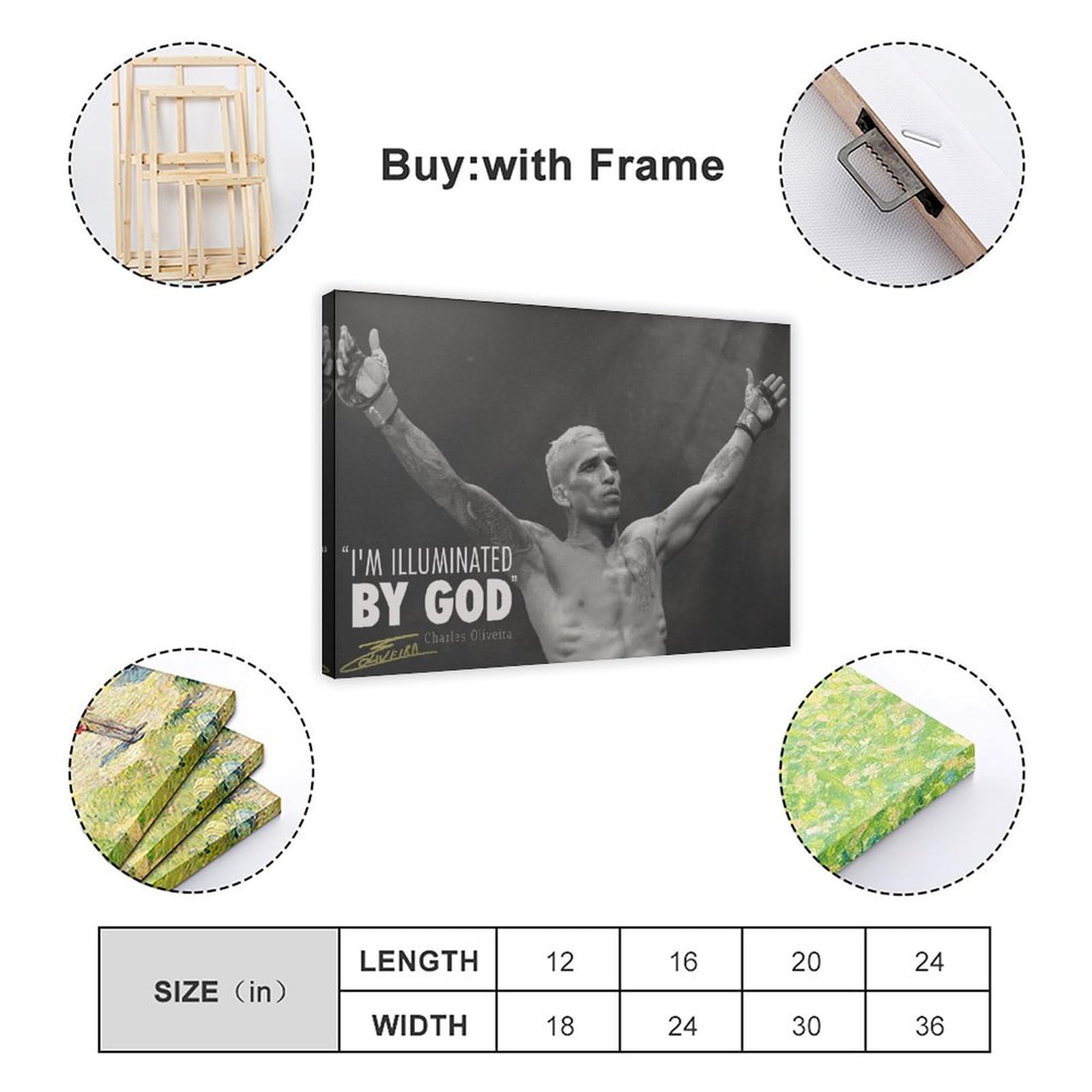 MAHWER Poster su tela con immagine di Charles Oliveira, boxer, decorazione per camera da letto, sport, ufficio, camera da letto, regalo, con cornice, 50 x 75 cm MAHWER Poster su tela con immagine di Charles Oliveira, boxer, decorazione per camera da letto, sport, ufficio, camera da letto, regalo, con cornice, 50 x 75 cm