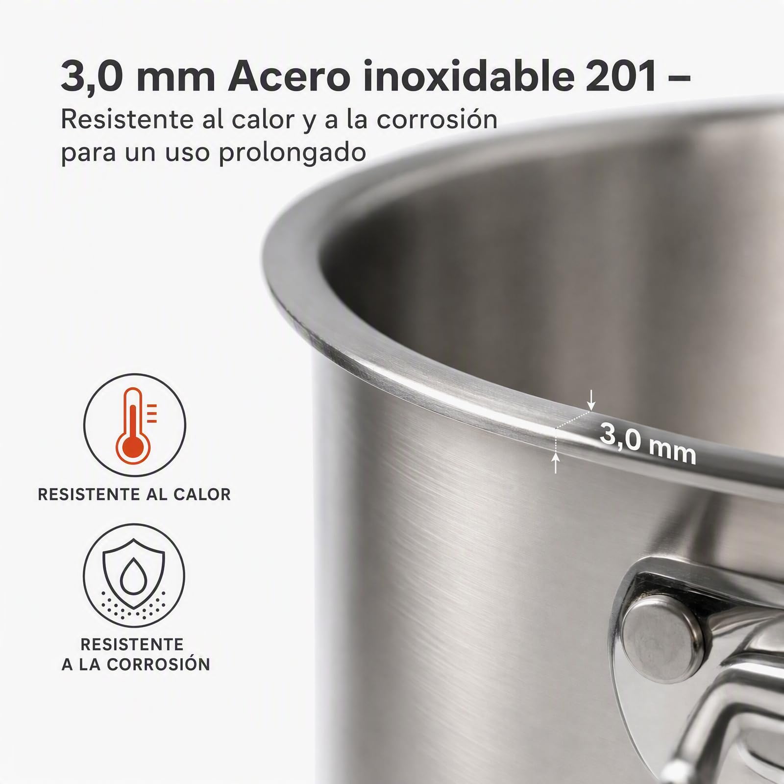 Olla grande de acero inoxidable de 50 L, para inducción con asas, base plana, tapa retráctil, diámetro de 40 cm, altura: 40 cm, olla de acero inoxidable grande para cocinas de gas, cocinas