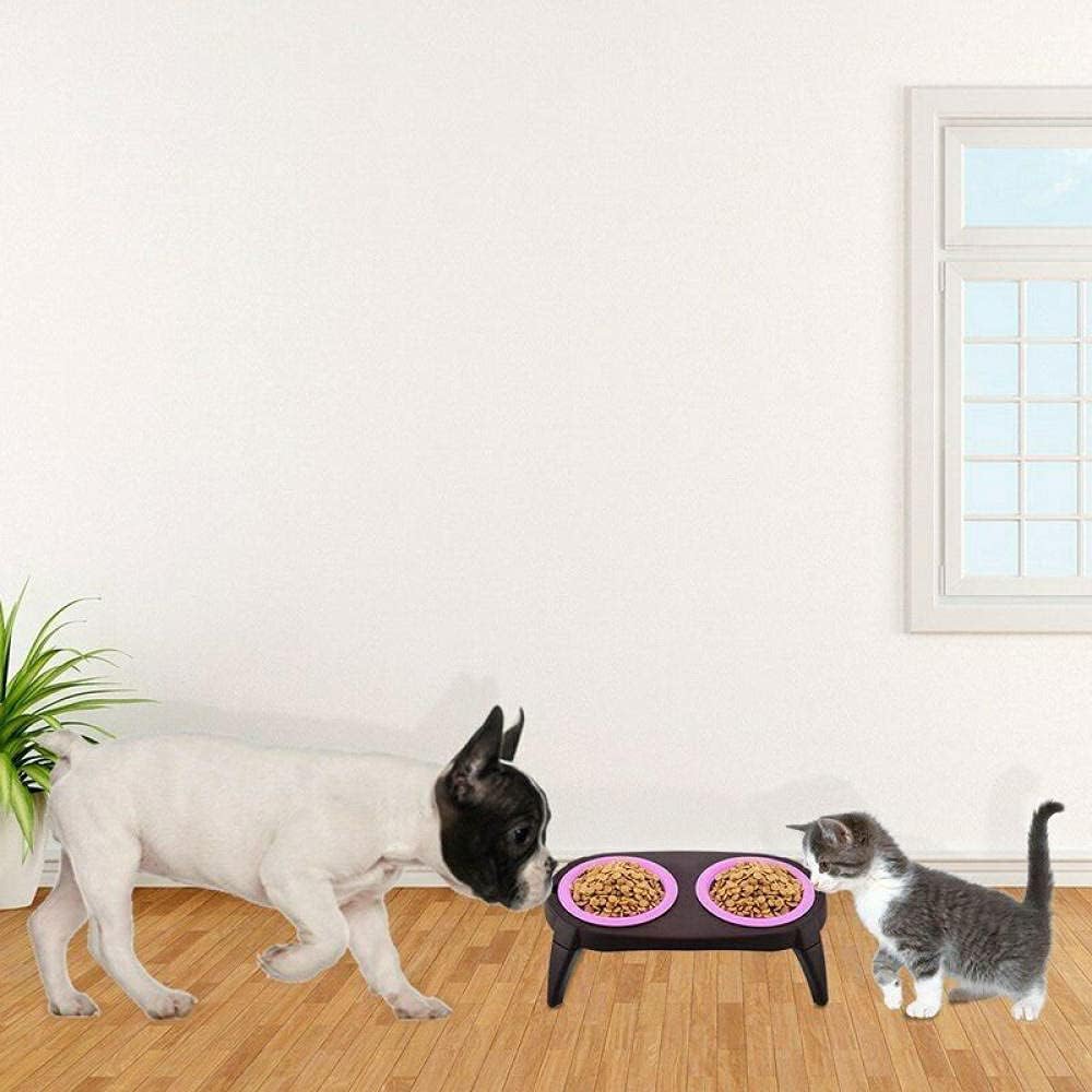 Cat Bowls and Dishes Dog Bowl Collapsible Pet Dog Double Bowls with Non Skid Silicone Mat Foldable Pet Feeder Dish for Puppy Dogs Cat Pink