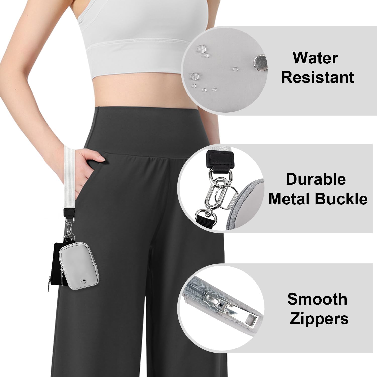 Peicees Keychain Dual Pouch Wristlet Wallet For Women Zip Around Mini Wristlet Purse Detachable Coin Pouch Portable Small - Image 2