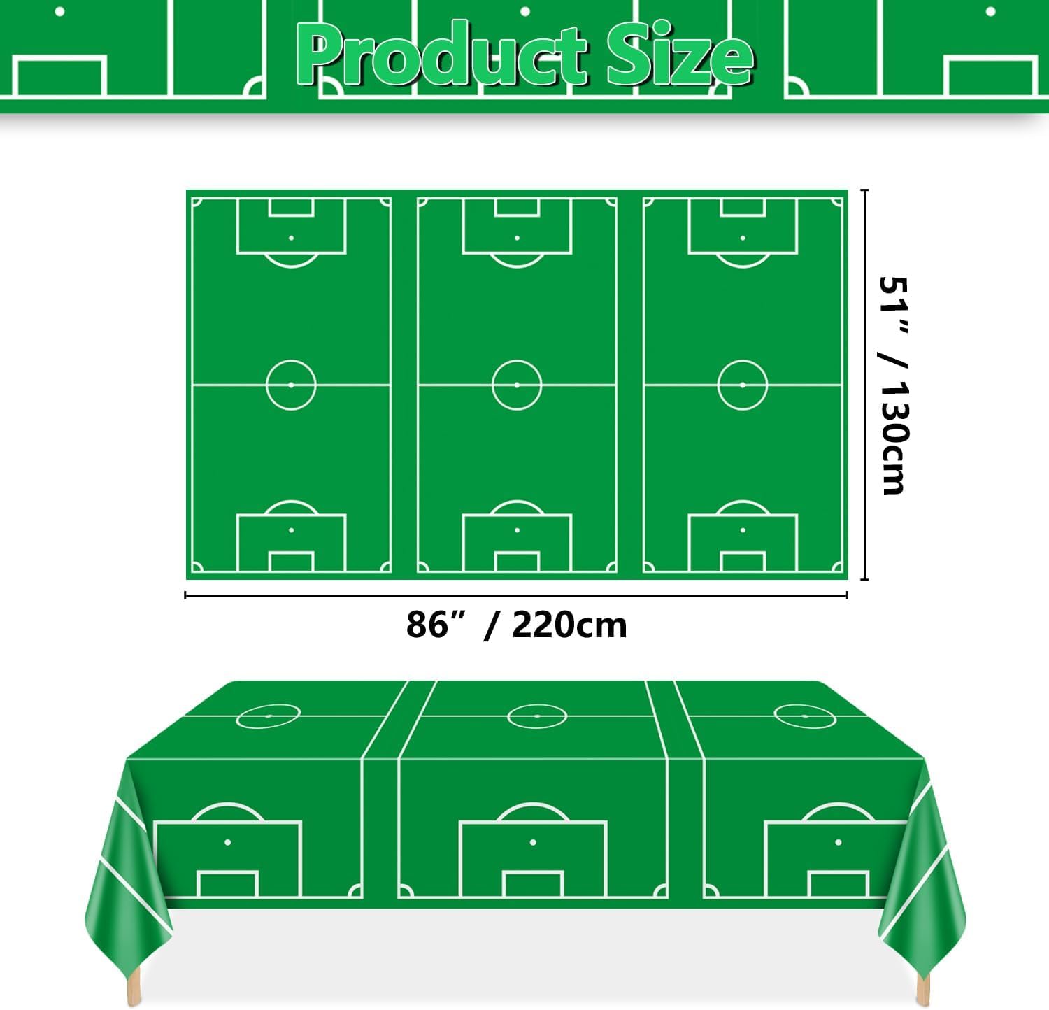 4 Pack Soccer Tablecloths, Rectangular Green Field Table Covers for Kids Soccer Birthday Party Decorations, 51 x 86 Inches image 2
