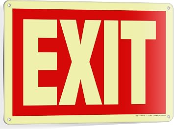 iSYFIX Exit Glow in the Dark Sign Aluminum, 10x7 Inch, 1 Pack | Photoluminiscent, Laminated, UV, Weather & Fade Resistant, Indoor & Outdoor for Business, School, Office, Warehouse