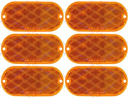[ALL STAR TRUCK PARTS] Oval Reflectors Red/Amber Self Adhesive Or Drill Mount Quick Mount SAE 13 DOT (Amber, 6)