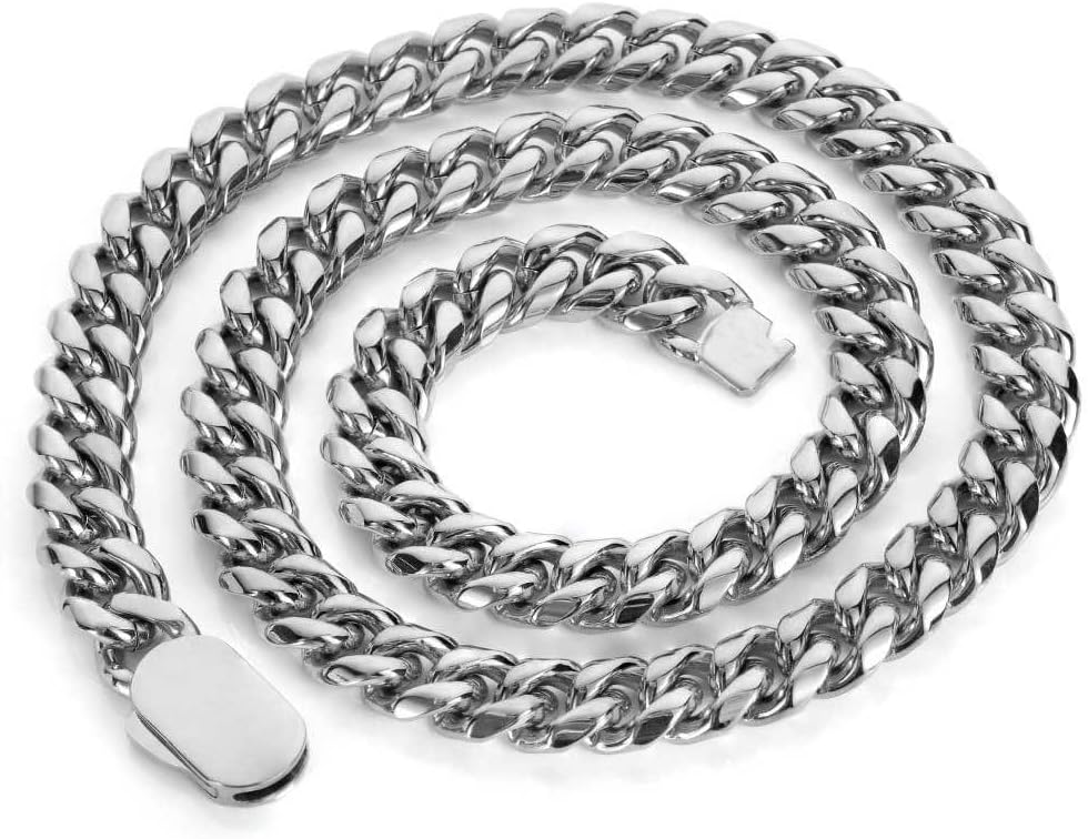 Qiaonitu 8/10/12mm Punk 18K Gold Plate Curb Cuban Chain Necklace Men Women HipHop Silver Stainless Steel Biker Bike Necklace Jewelry