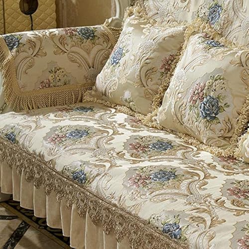 Lrrd European Luxury Floral Pattern Sofa Covers Universal Sectional Sofa Covers Sofa Slipcover Reversible Sofa Cover For Pets Kids Children Dog Cat,Gold (Cushion With Skirt 90 * 240Cm) #TOP2