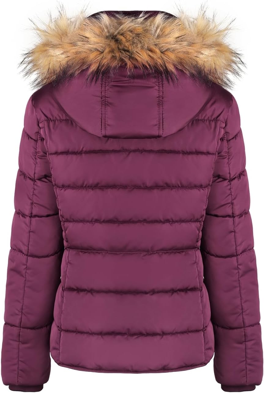 BodiLove Women's Fur Hooded Thickened Jacket with Fleece Lining