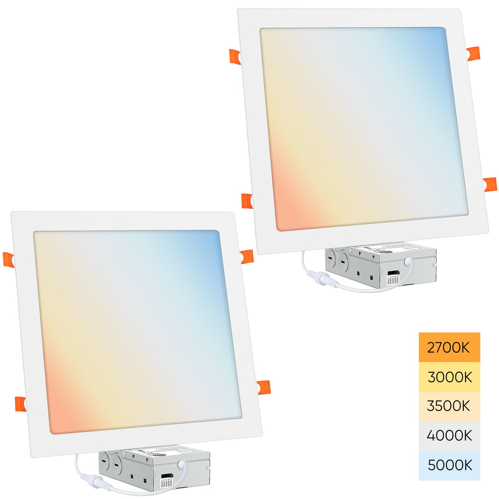 2 Pack 11 Inch Ultra-Thin LED Square Recessed Lights 24W 1920lm Dimmable 5CCT 2700K-5000K with Junction Box ETL Certifie